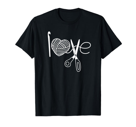 Crochet Love Crochet Heart Yarn Knitting I Love Crochet T-Shirt, Small, Black