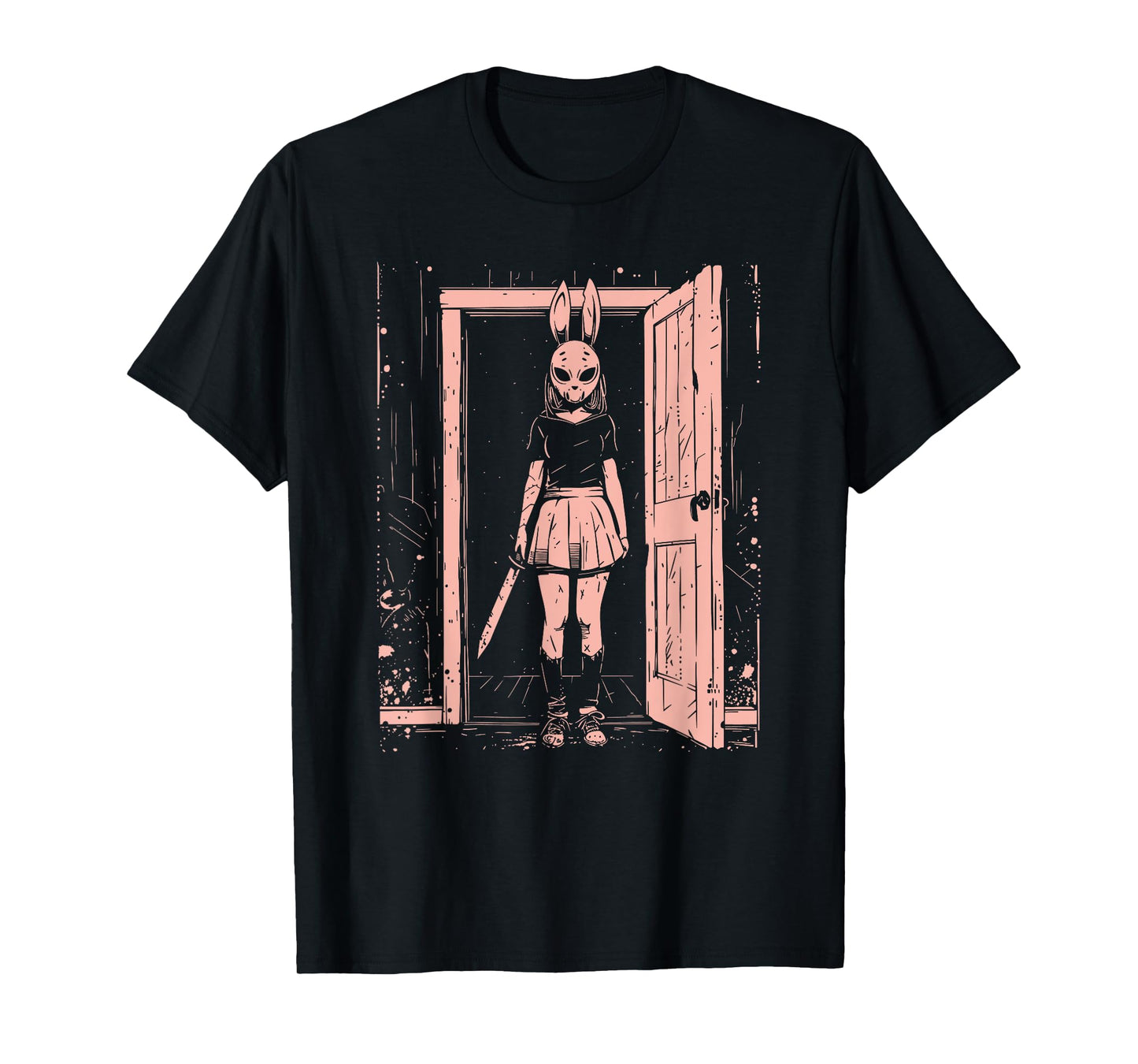 Creepy Girl Bunny Mask Slasher Pastel Goth Anime Horror T-Shirt