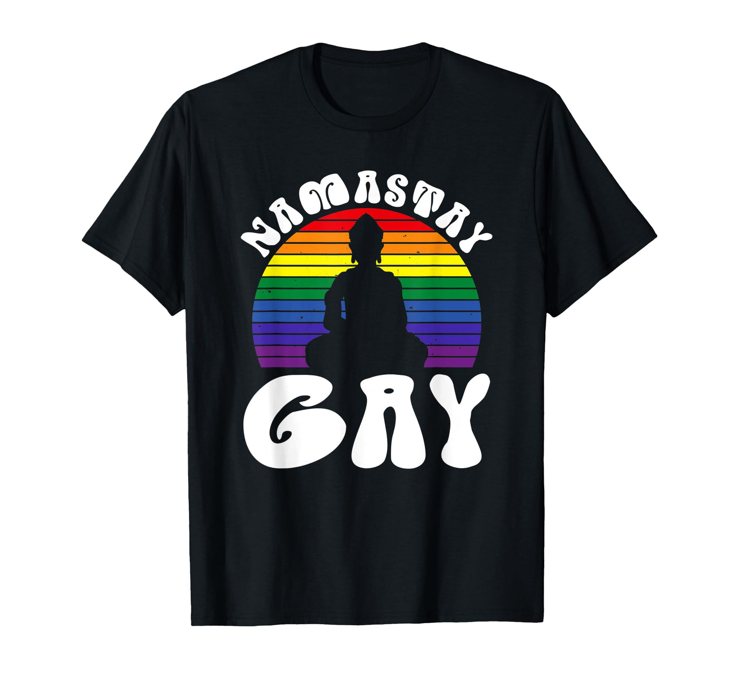 Namastay Gay Pride Meditation Buddha LGBTQ Rainbow Flag Ally T-Shirt