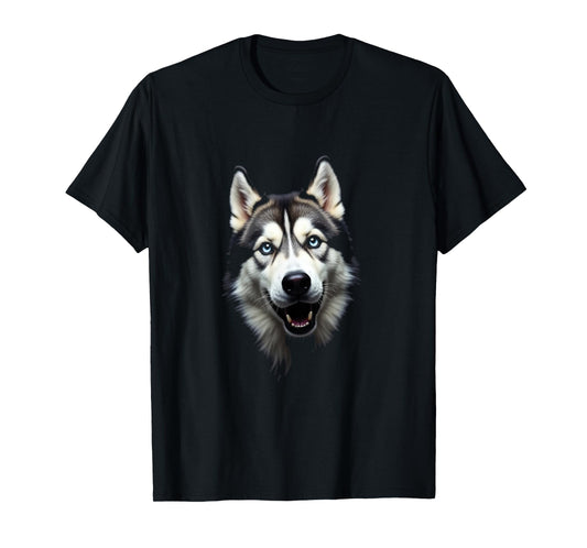 Black Siberian Husky Dog Husky Face T-Shirt
