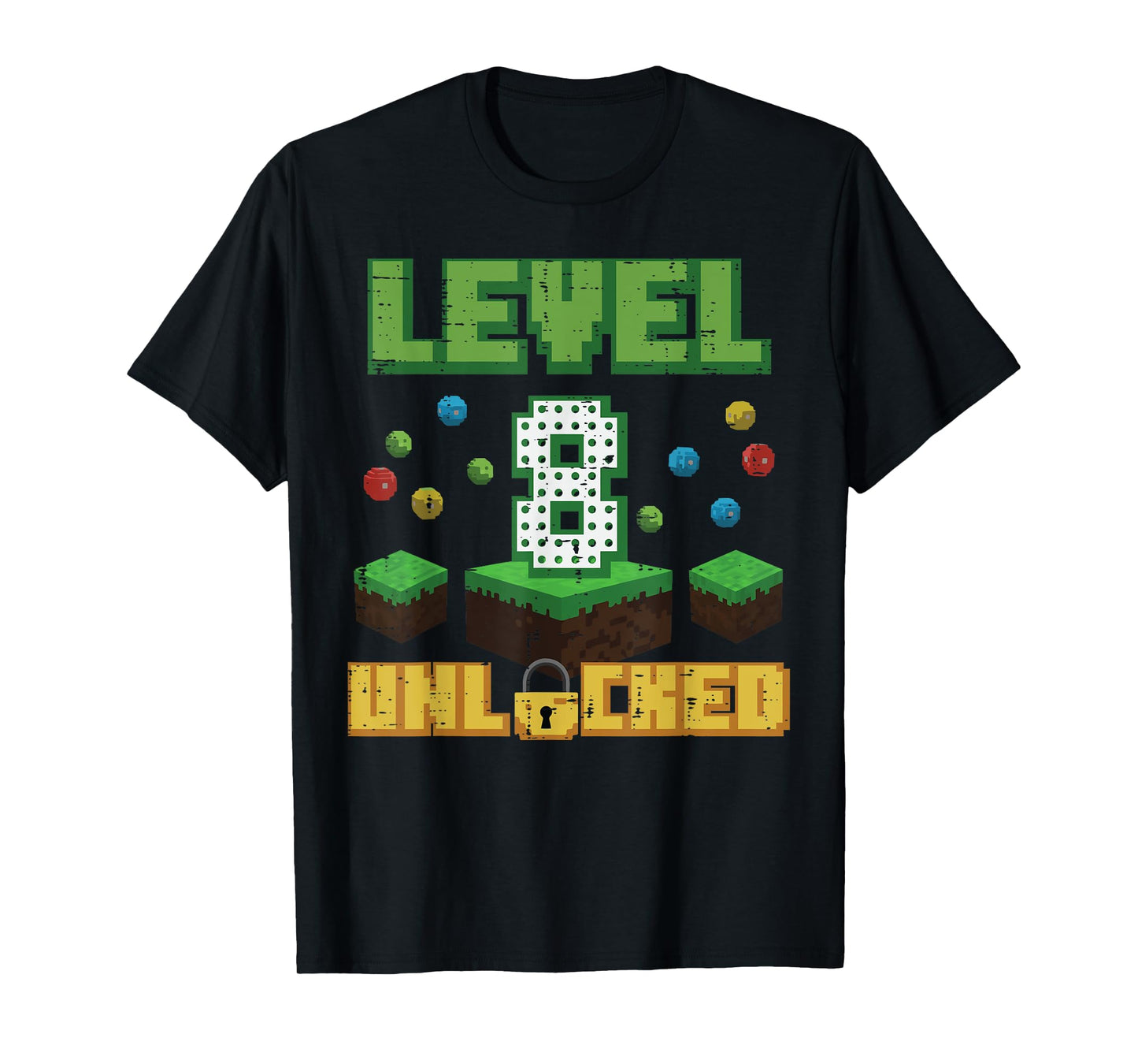 Level 8 Unlocked Pixel Gamer 8th Birthday Gaming Boys Kids T-Shirt