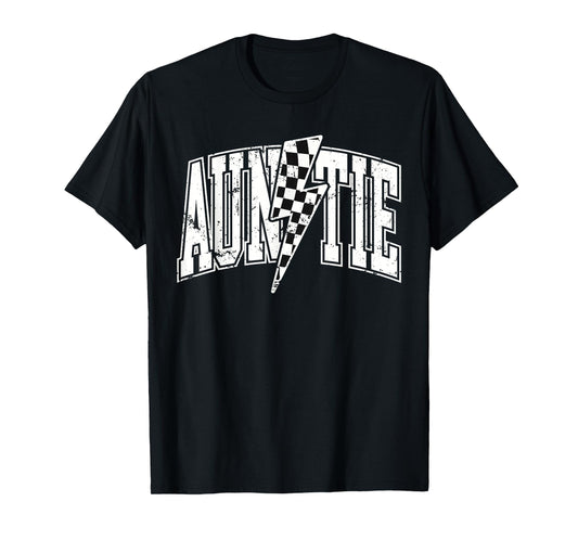 Auntie Hosting Race Car Pit Crew Checkered Birthday Party T-Shirt
