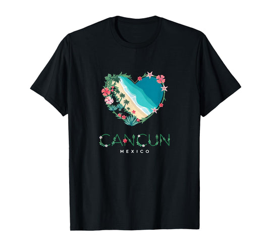 Cancun Floral Heart - Mexican Beach Lovers' Souvenir T-Shirt