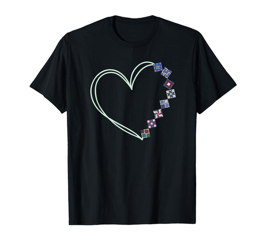 A Heart Made of Quilt Blocks Quilting T-Shirt