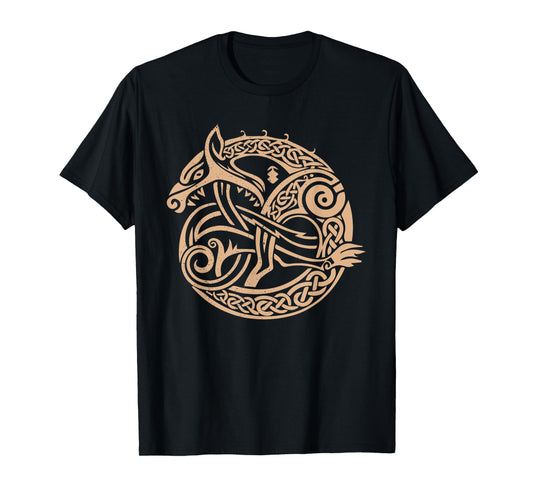 Nordic Tribal Fenrir the Wolf Viking Symbol Beige T-Shirt
