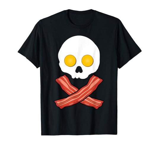 Bacon and Eggs Skull Crossbones & Funny Fried Breakfast T-Shirt