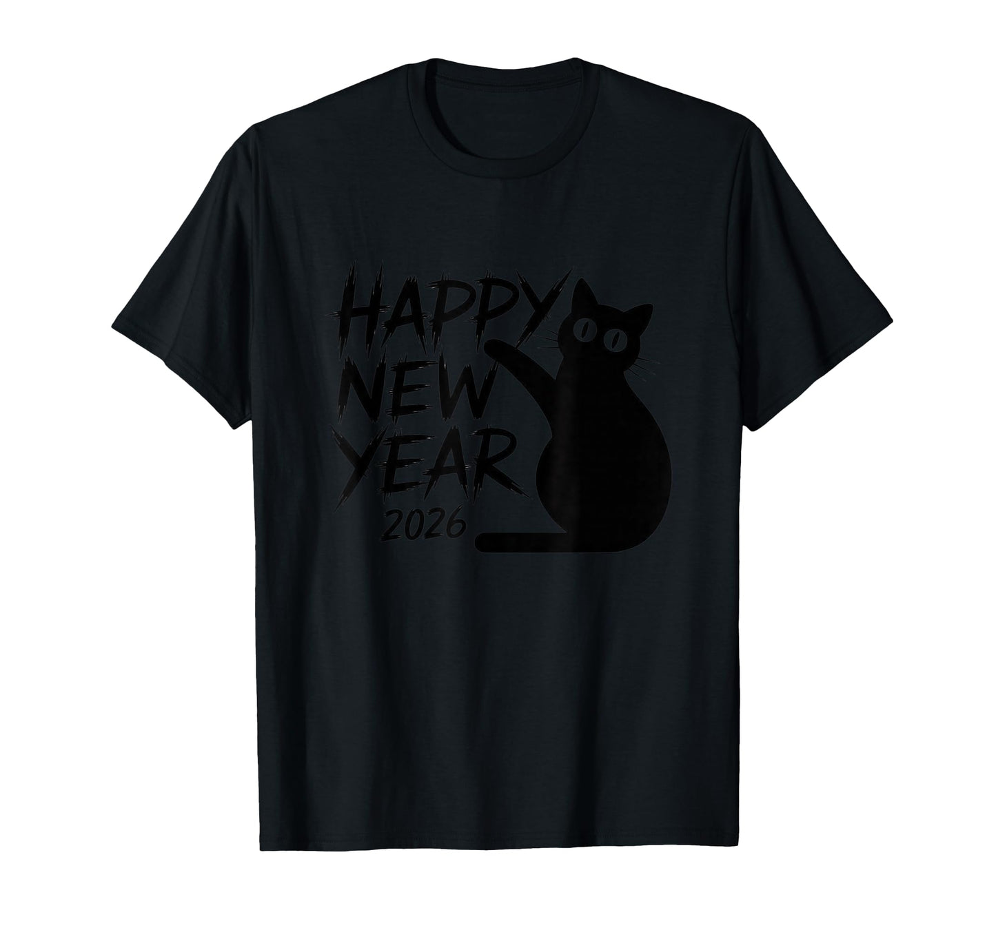 Happy New Year 2026 Black Cat Cute Minimal Holiday Design T-Shirt