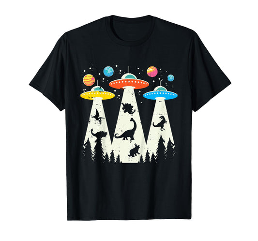 Kids Alien Abduction Dinosaur Funny UFO Space Toddler Boys Kids T-Shirt