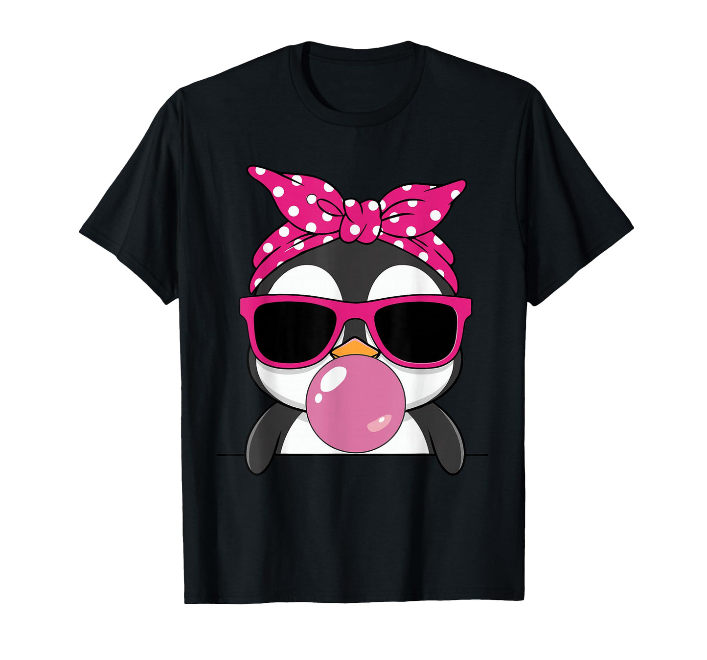 Penguin Kawaii Girl Pink Bandana Funny Penguin Bubblegum T-Shirt