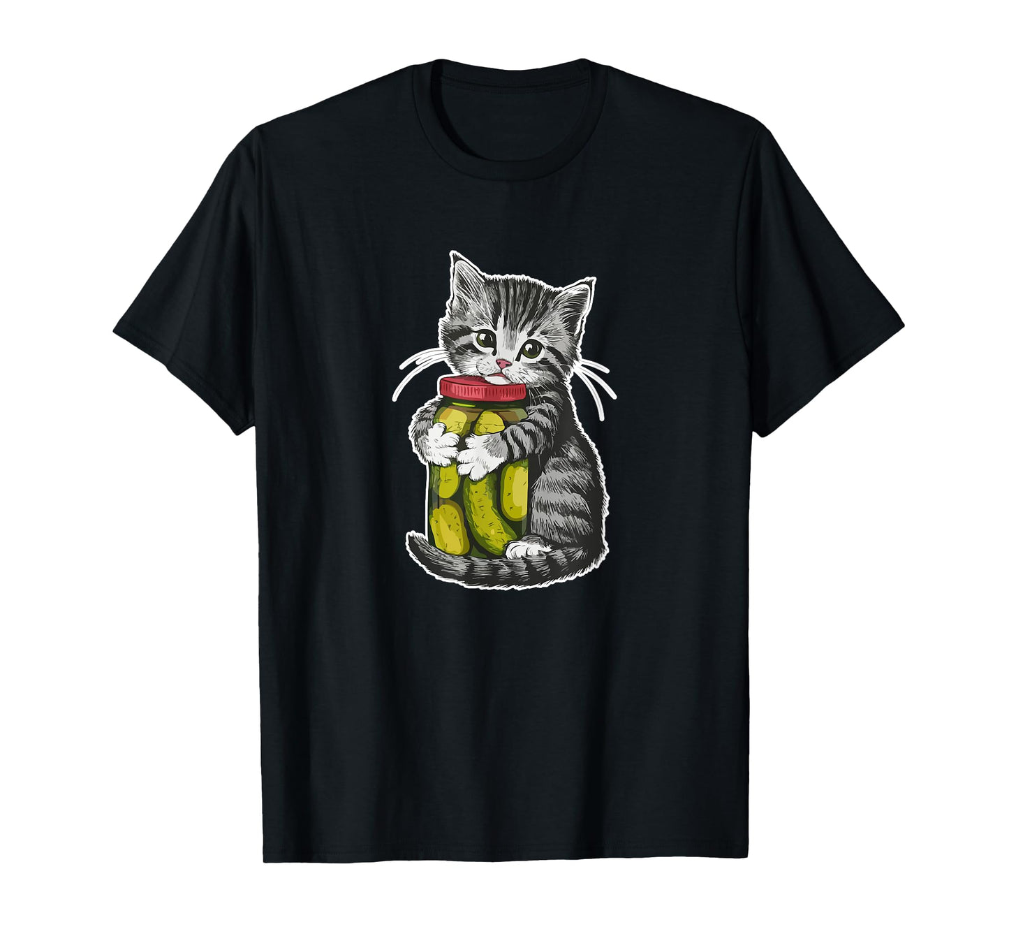 Cute kitten Cat hugging a jar of dill pickles Cat Lovers T-Shirt