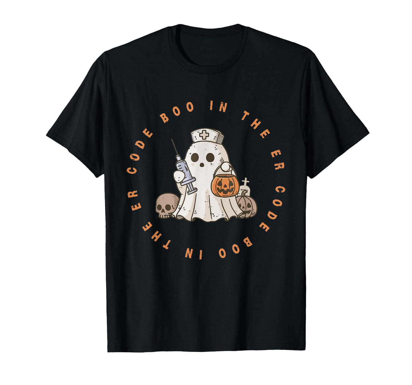 Code Boo In The ER Nurse Halloween Cute Ghost Spooky Season T-Shirt