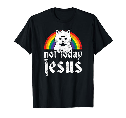 Not Today Jesus Shirt Rainbow Satanic Cat Goth Concert Gift T-Shirt