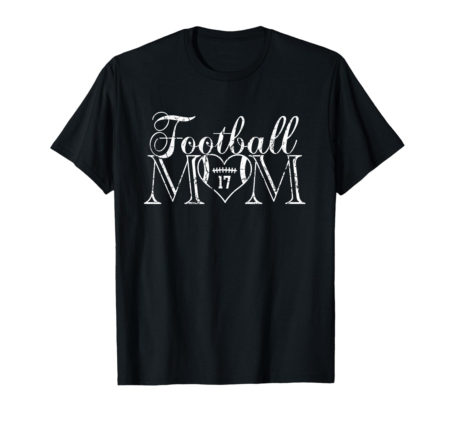 Football Mom Number 17 Football Heart #17 Game Day T-Shirt