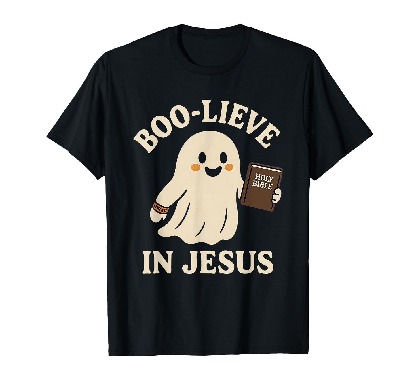 Ghost Boo Lieve in Jesus Holy Bible Happy Halloween 2025 T-Shirt