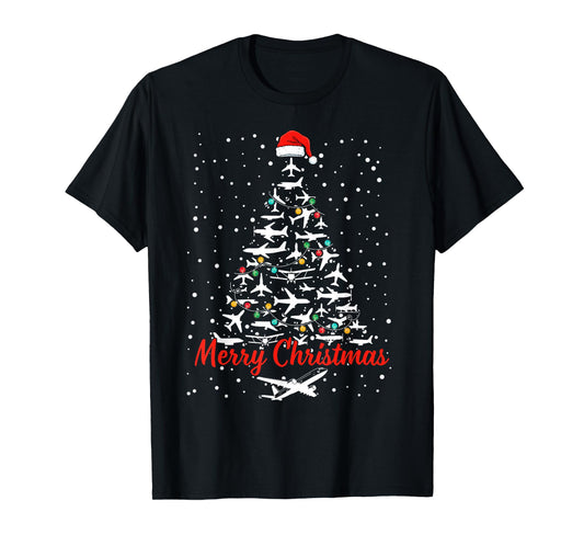 Christmas Airplanes Tree Pilots Merry Christmas Men Boys T-Shirt