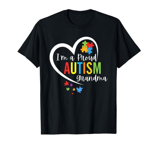 I'm A Proud Grandma Love Heart Autism Awareness Puzzle T-Shirt