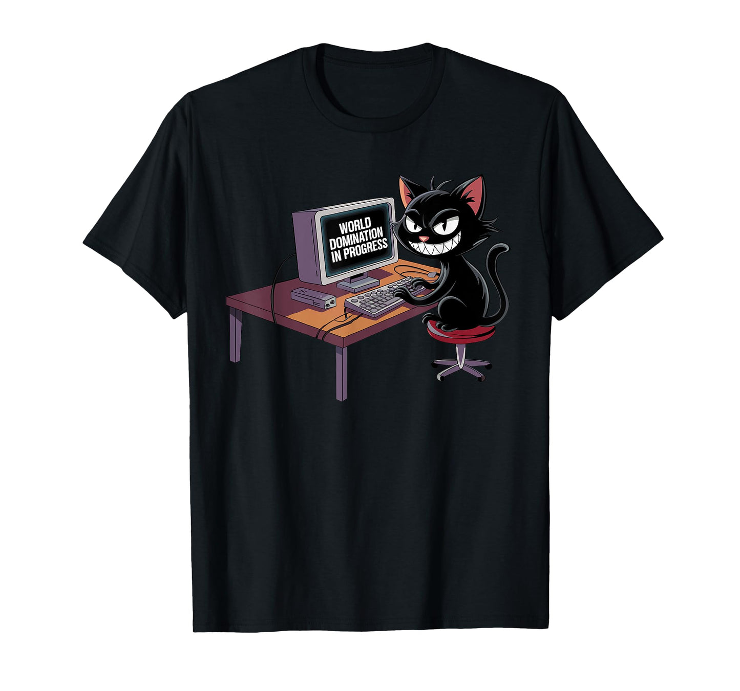 Funny Hacker Black Cat World Domination Computer Geek T-Shirt