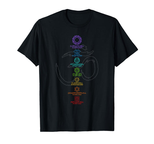 Spirituelle Yoga Shirts Fr Mnner und Frauen Women's Yoga Meditation Spiritual Body Energy Centres Chakra T-Shirt Black Short Sleeve Classic Fit S
