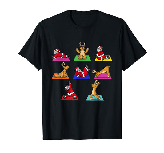 Reindeer Santa Claus Yoga Outfit Ladies Meditation Christmas T-Shirt