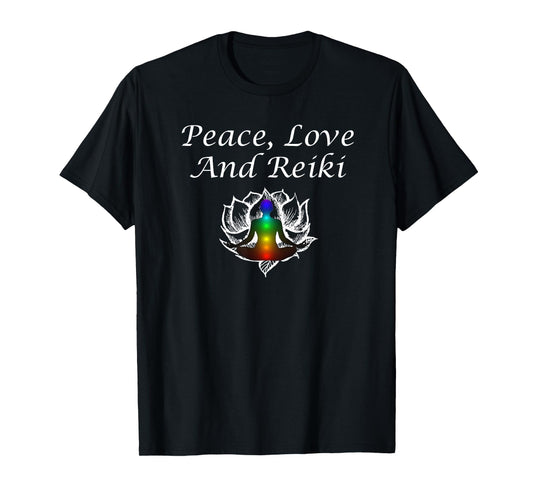 Wrinkled Hippie Peace Love And Reiki Lotus Meditation Chakra Gift T-Shirt