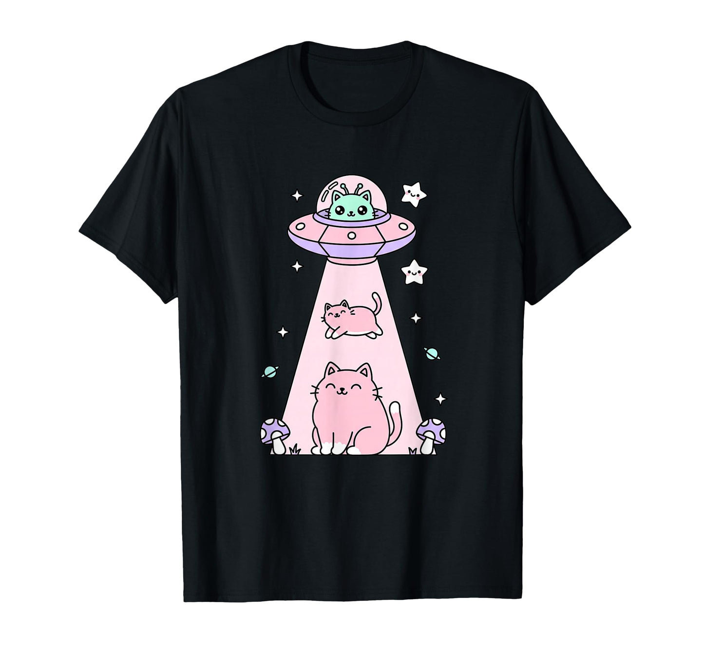 Cat UFO Kawaii Space Cat Art, Cute Alien Cat Cat Lovers T-Shirt