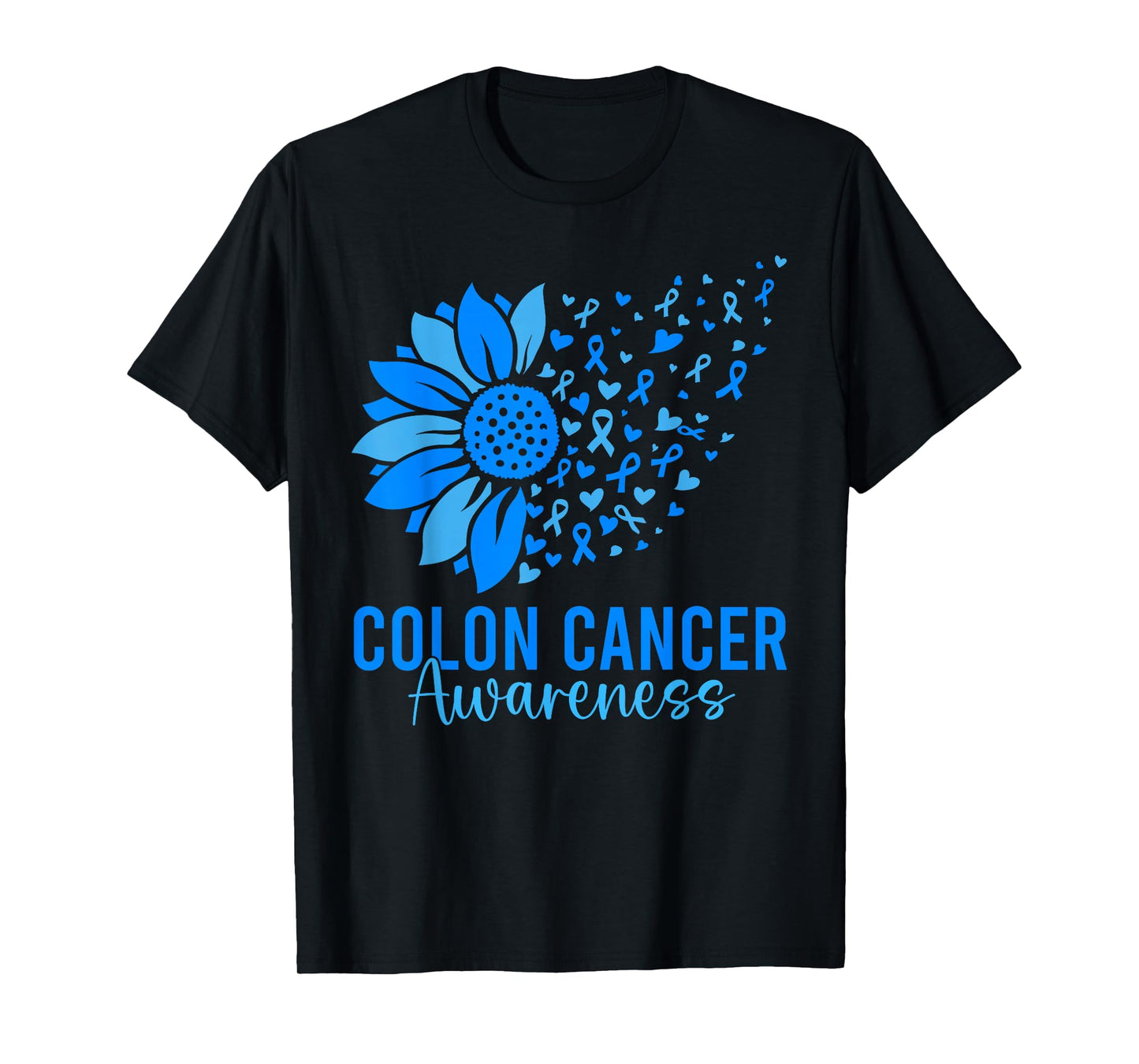 Blue Ribbon Sunflower Colon Cancer Awareness Colorectal T-Shirt
