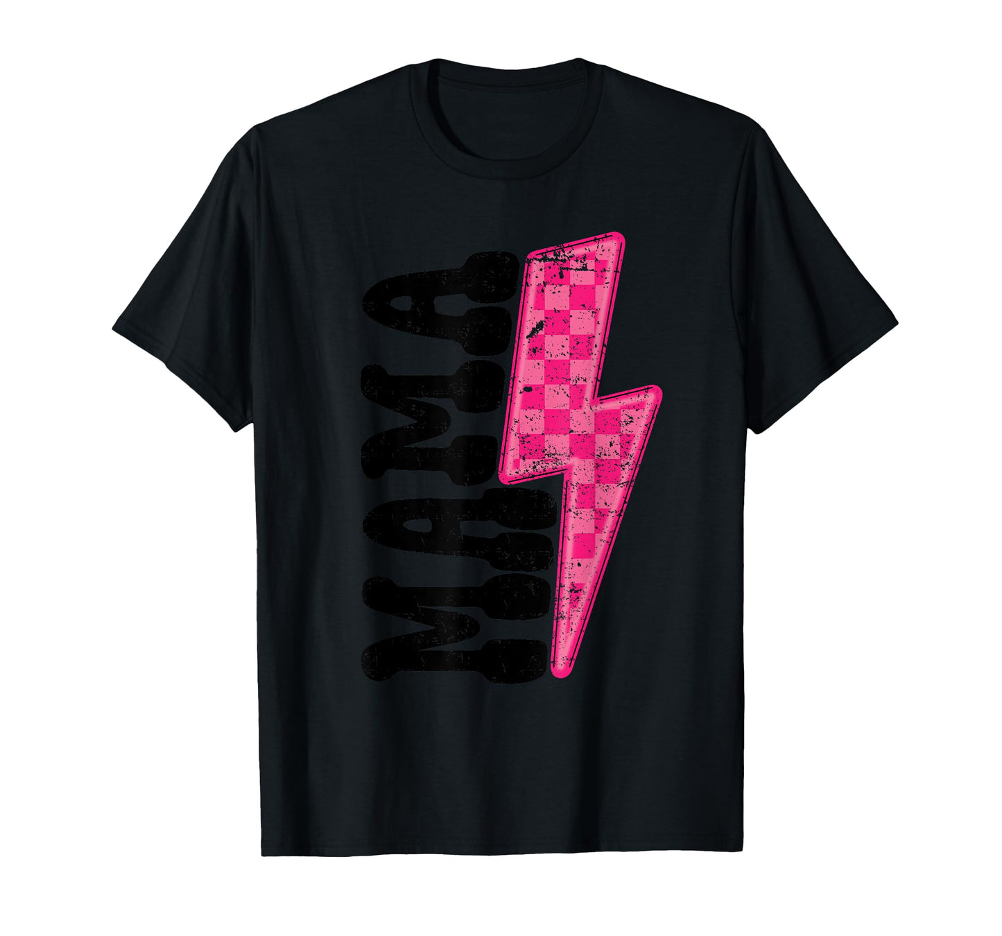 Mama Bolt Pink Checkered Lightning Mama Graphic Mother's Day T-Shirt