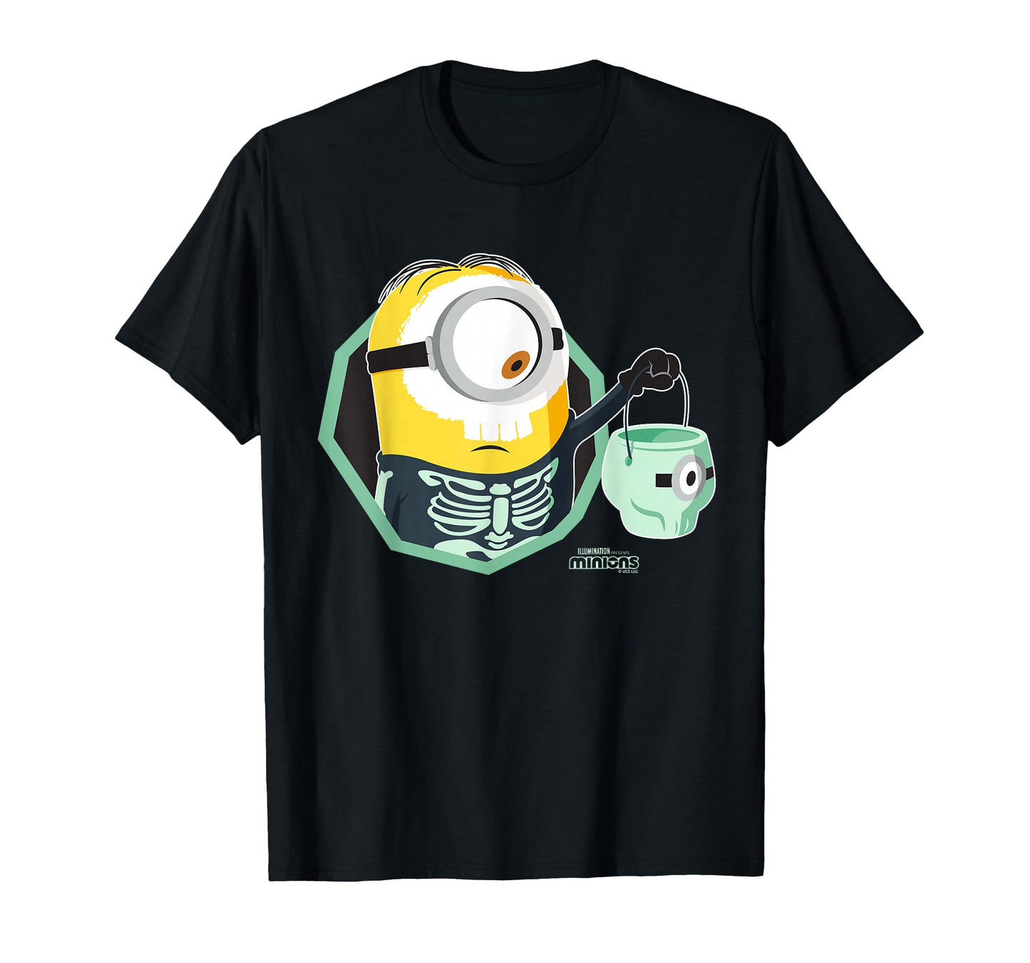 Minions Stuart Skeleton Costume with Bucket T-Shirt