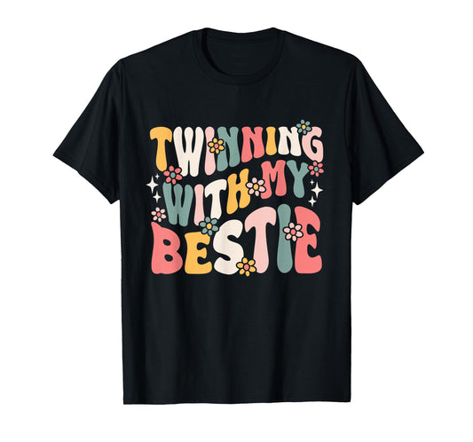 Twin Matching Twins Groovy Spirit Week Twins Day T-Shirt