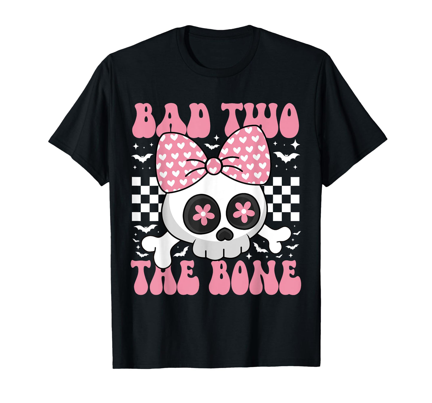 Bad Two The Bone Skull with Pink Bow for Halloween T-Shirt