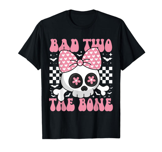 Bad Two The Bone Skull with Pink Bow for Halloween T-Shirt