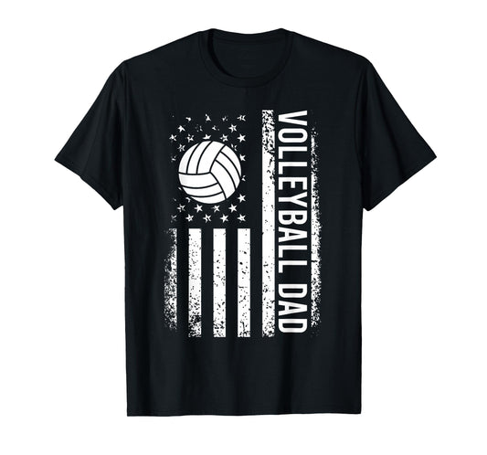 Vintage Volleyball Dad USA Flag Retro Fathers Day Daddy Papa T-Shirt