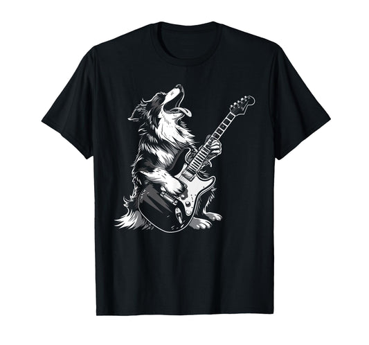 Dog Guitarist Guitar - Australian Shepherd Dad Mom T-Shirt