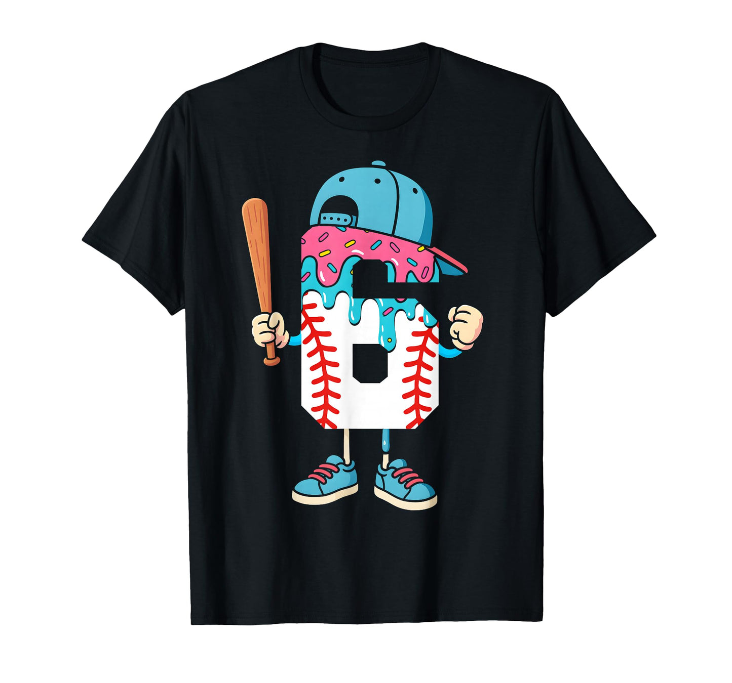 Baseball 6 Year Old Ice Cream Drip 6th Birthday Boy Number 6 T-Shirt