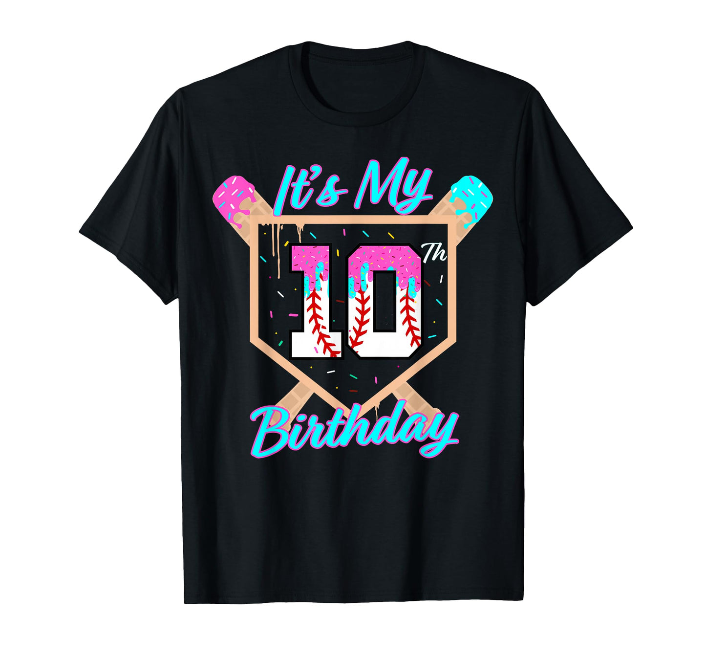 Baseball 10 Year Old Ice Cream Drip 10th Birthday Boy 10 T-Shirt