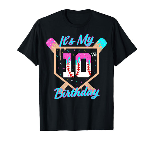 Baseball 10 Year Old Ice Cream Drip 10th Birthday Boy 10 T-Shirt