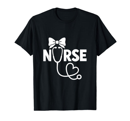 Coquette Bow Nurse Stethoscope Heart Nursing Doctor T-Shirt