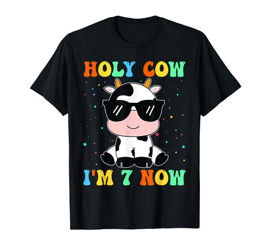 Kids Holy Cow I'm Two 7 Years Old 7th Birthday Boy Girl T-Shirt