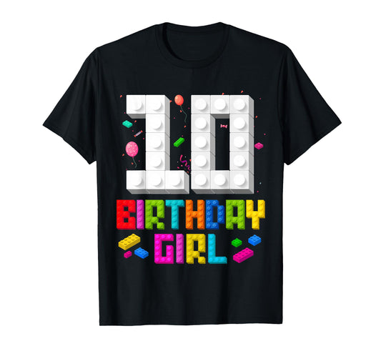 10th Birthday Girl Master Builder 10 Year Old Building Block T-Shirt