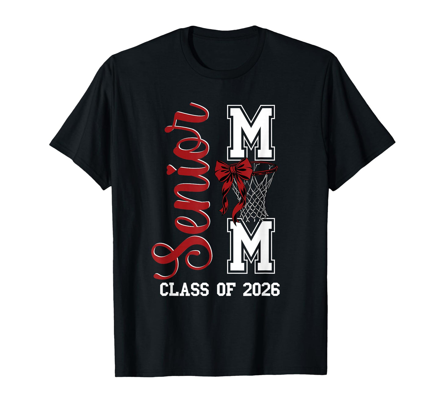Red Basketball Bow Senior Mom Mama Class of 2026 Graduation T-Shirt