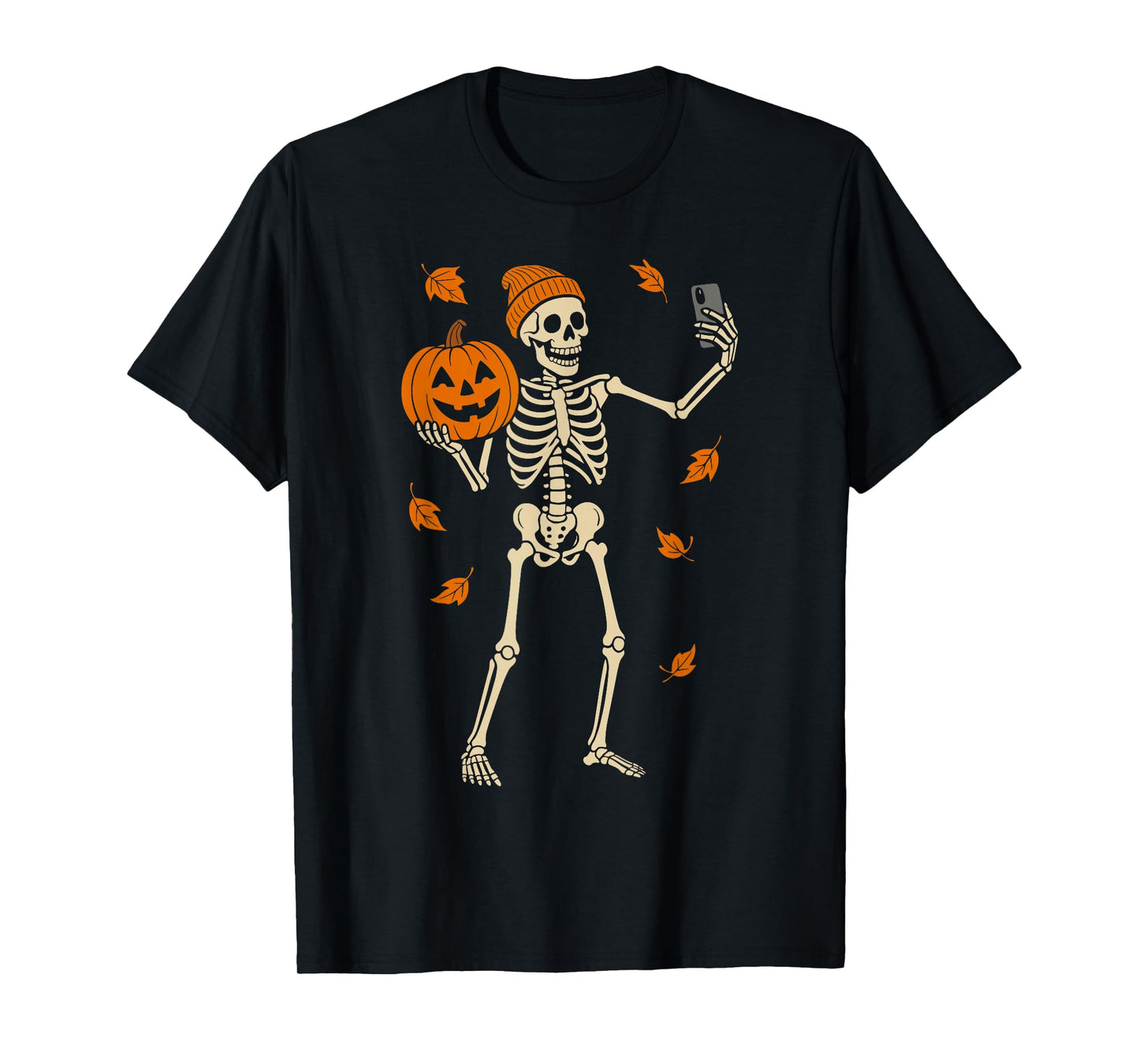 Skeleton Fall Autumn Pumpkin Men Women Kids Funny Halloween T-Shirt