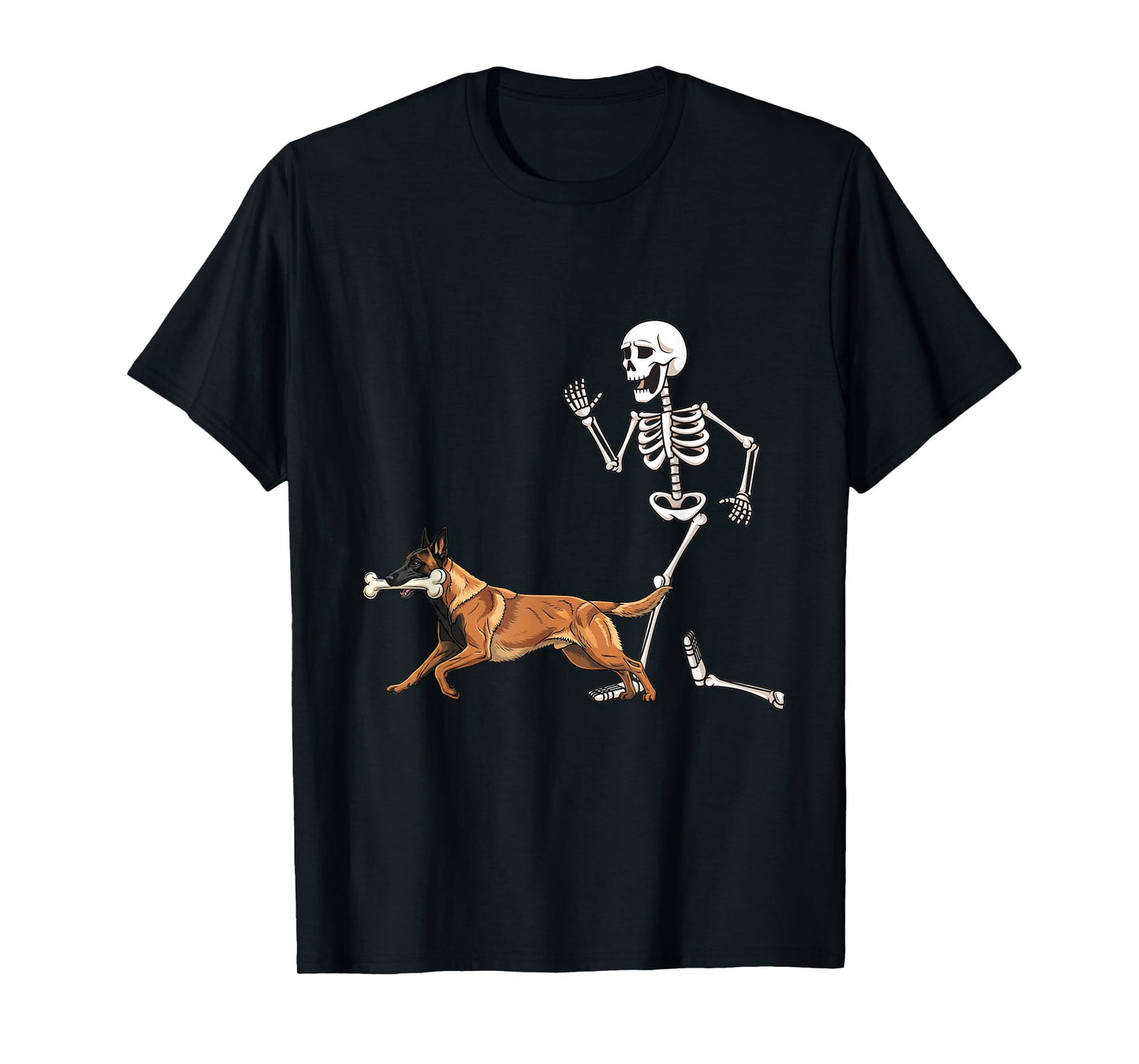 Funny Halloween Belgian Malinois and Skeleton T-Shirt
