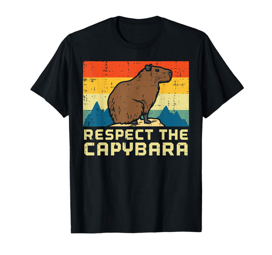 Respect The Capybara Retro Capy Rodent Animal Men Women Kids T-Shirt