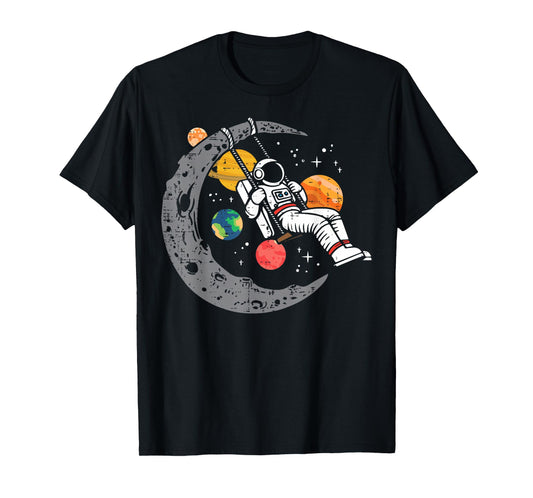 Astronaut Moon Swing Planets Space Galaxy Women Kids Men T-Shirt