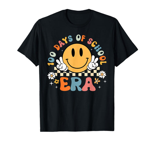100 Days of School Era Groovy 100th Day School Hippie Face T-Shirt