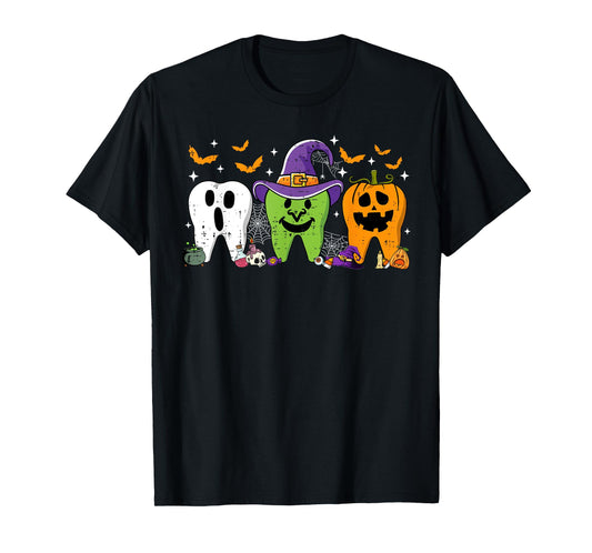 Cute Dental Halloween Dentist Teeth Ghost Pumpkin Witch T-Shirt