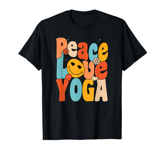 Peace Love Yoga | Retro Yoga Moms | Yoga Grandma T-Shirt