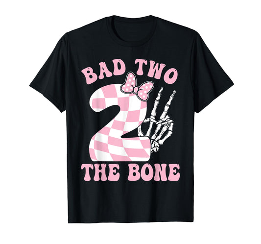 Bad Two The Bone Pink Bow 2nd Birthday Girl Decorations T-Shirt