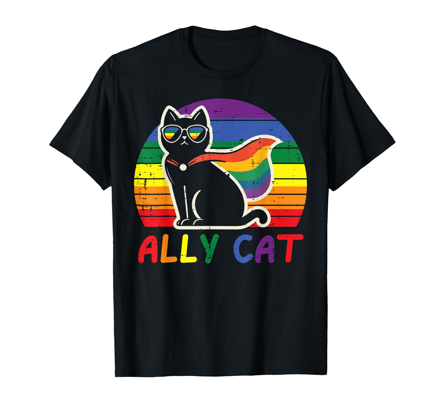 Gay Pride Month Ally Cat Funny LGBTQ Rainbow Men Women Kids T-Shirt