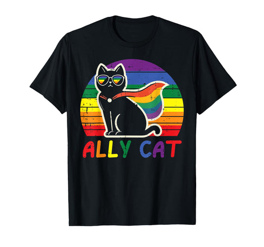 Gay Pride Month Ally Cat Funny LGBTQ Rainbow Men Women Kids T-Shirt